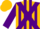 Gold, purple cross sashes, purple stripes on sleeves, purple and gold cap