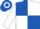 Royal blue & white quartered, white sleeves, royal blue armlet, white & royal blue hooped cap
