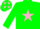 Soft green body, pink star, soft green arms, soft green cap, pink stars
