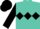 Turquoise, black diamond hoop, black diamond hoop on sleeves, black cap