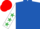 Royal blue, white sleeves, emerald green stars, red cap
