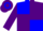 Blue, purple hoop, blue and purple quartered sleeves, hooped cap