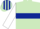 Light green, dark blue hoop, white sleeves, dark blue armlet, light green & dark blue striped cap