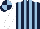 Dark blue and light blue stripes, white sleeves, dark blue and light blue quartered cap