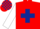 Red, dark blue cross belts, white sleeves, red and dark blue check cap