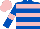 Royal blue, pink hoops, armlets and cap