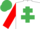 White, emerald green cross of lorraine, red sleeves, emerald green cap