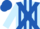 Light blue, royal blue cross sashes, royal blue stripes on light blue sleeves, royal blue cap