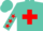 Turquoise, red cross, red stars on sleeves