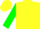 Yellow, green feather on sleeves, yellow cap