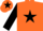Orange, black star, sleeves and star on cap
