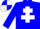 Blue body, white cross of lorraine, blue arms, white cap, blue quartered