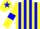 Yellow body, blue striped, yellow arms, blue armlets, yellow cap, blue star