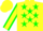 Yellow body, green stars, yellow arms, green seams, yellow cap