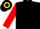 Black, yellow 'fff' and horseshoe, black hoop on red sleeves