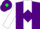 Purple, white stripe, green 'a' on white diamond, green and purple diamond stripe on white sleeves