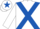 White, royal blue cross sashes, royal blue star on cap
