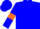 Blue body, blue arms, orange armlets, blue cap