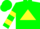 Green, yellow triangle, yellow bars on sleeves
