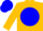 Gold, blue ball, blue armlets on gold sleeves, blue cap