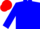 Soft blue body, brown belt, soft blue arms, red cap