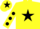Yellow, black star, yellow sleeves, black spots, yellow cap, black star