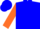 Blue, neon orange rig, 'pop', blue 'pop' on orange sleeves