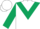 White body, dark green chevron, dark green arms, white cap