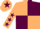 Beige and maroon (quartered), beige sleeves, maroon stars, beige cap, maroon star
