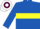 Royal blue, yellow hoop, royal blue sleeves, white & maroon hooped cap