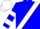 Blue, blue 'pl' on white sash, white bars on sleeves, white cap