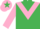 Emerald green, pink chevron and sleeves, pink cap, emerald green star