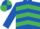 Royal blue, emerald green chevrons, royal blue sleeves, quartered cap