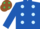 Royal blue, light blue spots, brown cap, emerald green spots
