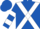 Royal blue, white cross sashes, white hoops on sleeves, royal blue cap