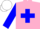 pink, blue maltese cross, blue sleeves, white cap