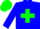 Soft blue body, green cross belts, soft blue arms, green cap