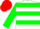 White body, green hooped, green arms, red cap