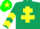 Dark green, yellow cross of lorraine, yellow chevrons on sleeves, green cap, yellow star