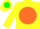 Yellow, green leaf on orange ball