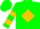 Green, gold diamond stripe on front, green emblem on gold diamond on back, gold bars on sleeves