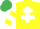 Yellow, white cross of lorraine, white and yellow hooped sleeves, emerald green cap