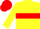 Yellow body, red hoop, yellow arms, red cap