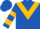 Royal blue, gold triangular panel, gold bars on slvs