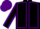 Black body, purple seams, black arms, purple seams, purple cap, black striped
