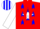 Red, blue circled 'v' on white star, blue stars, red stripes on white sleeves