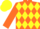 Burnt orange, yellow diamonds, yellow cap
