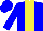 Blue body, yellow stripe, blue arms, blue cap