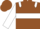 Brown body, white hoop and epaulettes, white arms, brown cap