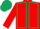 Red body, dark green seams, red arms, dark green cap